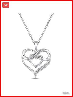 10K Solid Gold Diamond Heart Infinity Pendant Necklace